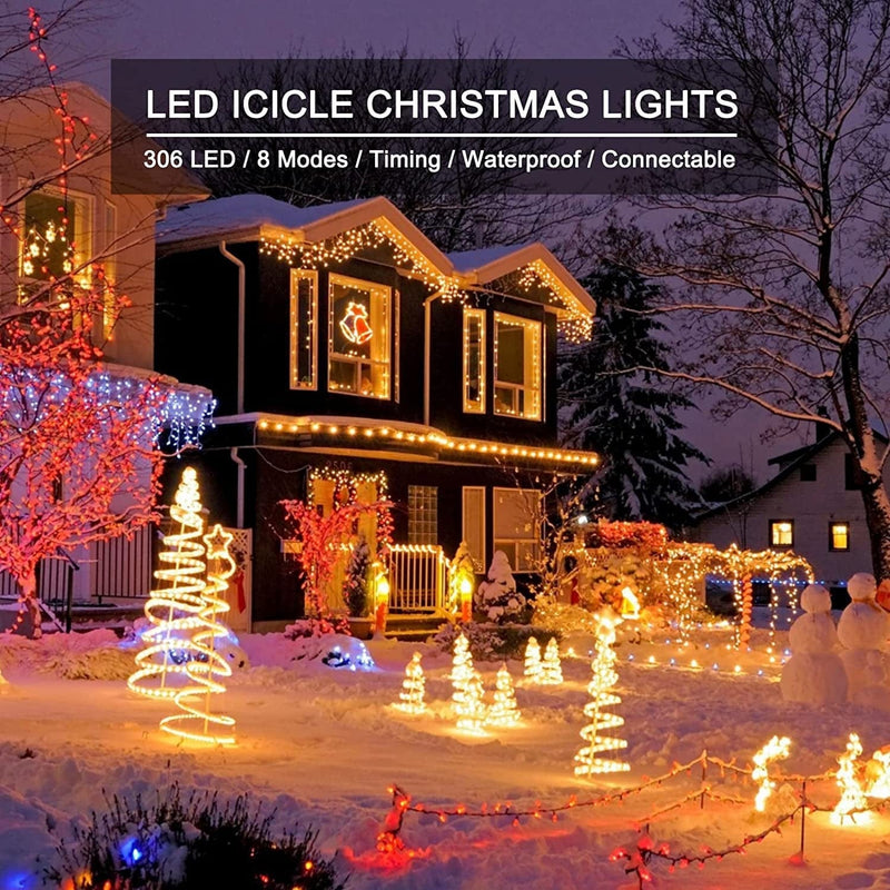 Led Icicle Christmas Lights Outdoor, 19.6 Feet 54 Drops with 306 Led, 8 Modes Waterproof Connectable Twinkle Fairy String Light for Thanksgiving Hanging Icicles (Warm White) Home & Garden > Lighting > Light Ropes & Strings Brightown   