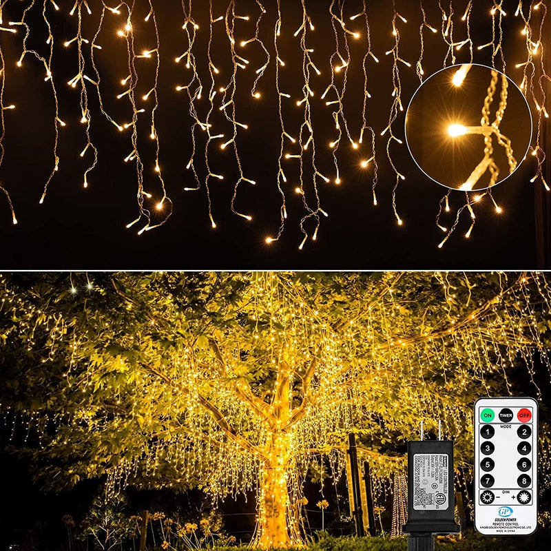 Led Icicle Christmas Lights Outdoor, 19.6 Feet 54 Drops with 306 Led, 8 Modes Waterproof Connectable Twinkle Fairy String Light for Thanksgiving Hanging Icicles (Warm White) Home & Garden > Lighting > Light Ropes & Strings Brightown Warm White 40 Feet 
