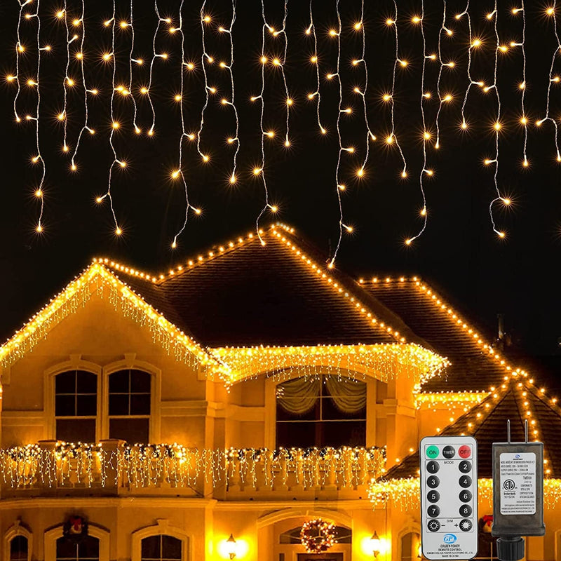 Led Icicle Christmas Lights Outdoor, 19.6 Feet 54 Drops with 306 Led, 8 Modes Waterproof Connectable Twinkle Fairy String Light for Thanksgiving Hanging Icicles (Warm White) Home & Garden > Lighting > Light Ropes & Strings Brightown Warm White 33 Feet 