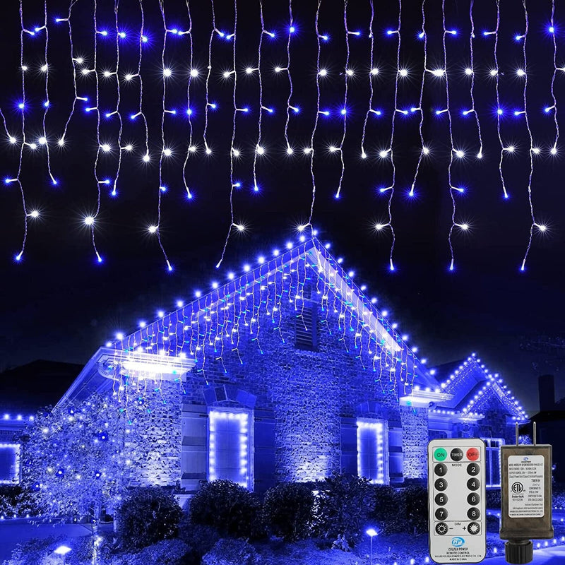 Led Icicle Christmas Lights Outdoor, 19.6 Feet 54 Drops with 306 Led, 8 Modes Waterproof Connectable Twinkle Fairy String Light for Thanksgiving Hanging Icicles (Warm White) Home & Garden > Lighting > Light Ropes & Strings Brightown Blue and White 33 Feet 