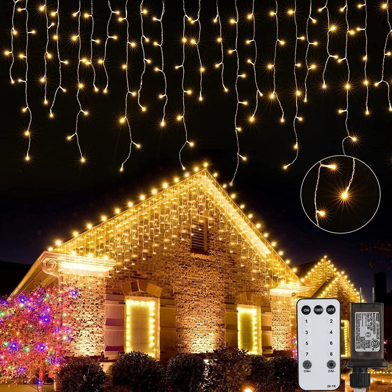 Led Icicle Christmas Lights Outdoor, 19.6 Feet 54 Drops with 306 Led, 8 Modes Waterproof Connectable Twinkle Fairy String Light for Thanksgiving Hanging Icicles (Warm White) Home & Garden > Lighting > Light Ropes & Strings Brightown Warm White 66 Feet 