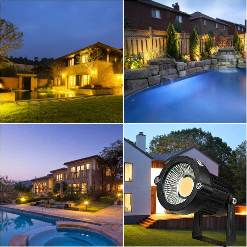 LED Landscape Spotlight Outdoor,Ip65 Waterproof Garden Spotlights,5W AC 120V Yard Flood Light,Metal Ground Stake Lawn Lights,3200K LED Spotlight with 1.5M Ul-Listed Cord and 3-Plug (2 Packs)