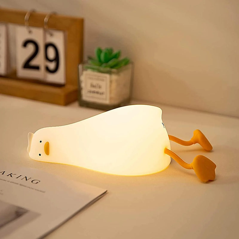 LED Lying Flat Duck Night Light, 3 Level Dimmable Nursery Nightlight,Cute Lamps Silicone Squishy Light up Duck,Rechargeable Bedside Touch Lamp for Breastfeeding Toddler Baby Kids Room Decor Gift