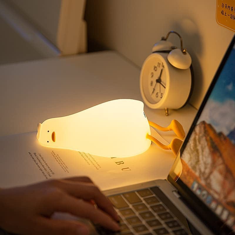 LED Lying Flat Duck Night Light, 3 Level Dimmable Nursery Nightlight,Cute Lamps Silicone Squishy Light up Duck,Rechargeable Bedside Touch Lamp for Breastfeeding Toddler Baby Kids Room Decor Gift