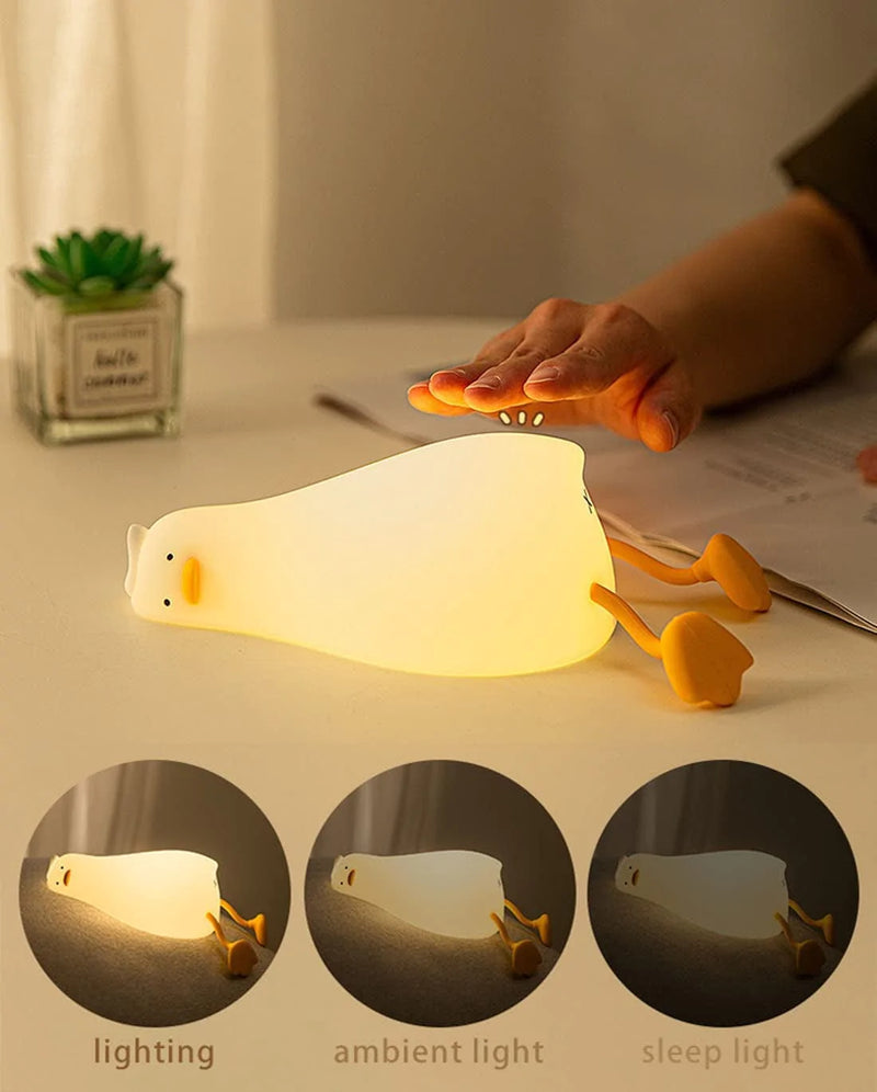 LED Lying Flat Duck Night Light, 3 Level Dimmable Nursery Nightlight,Cute Lamps Silicone Squishy Light up Duck,Rechargeable Bedside Touch Lamp for Breastfeeding Toddler Baby Kids Room Decor Gift Home & Garden > Lighting > Night Lights & Ambient Lighting HAPPYBAG   