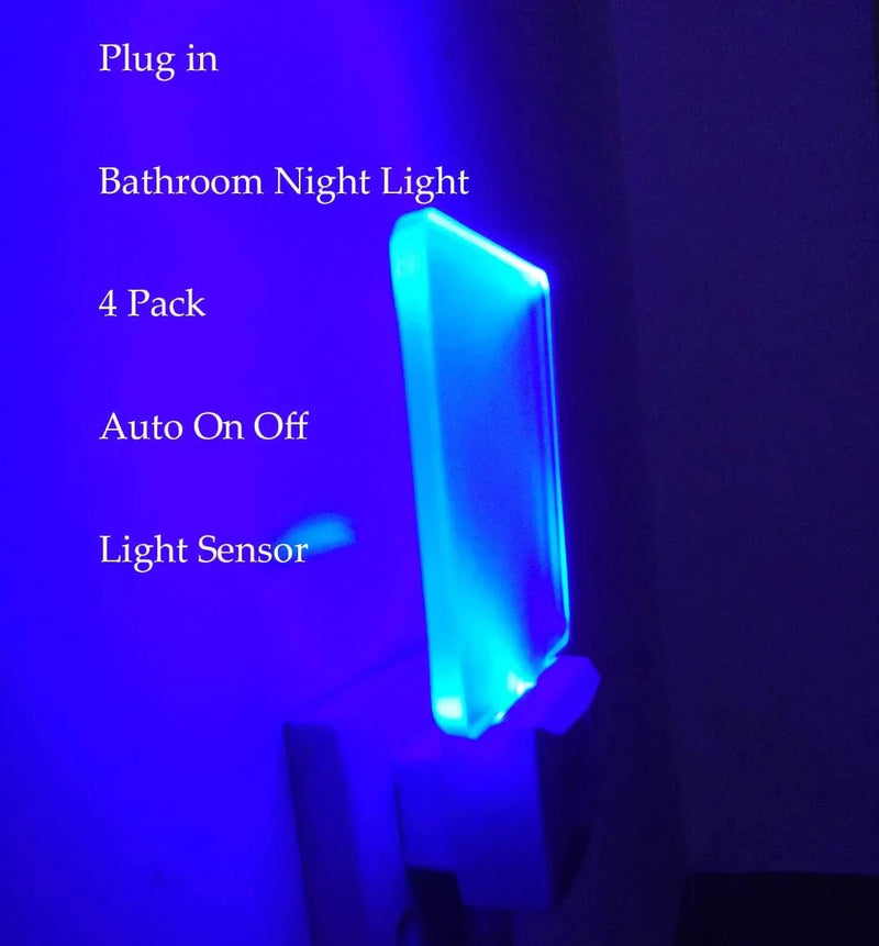 LED Night Light Plug in 4 Pack, Dusk to Dawn Photocell Sensor, Nightlights for Bedroom Bathroom Kitchen, Square Design Blue
