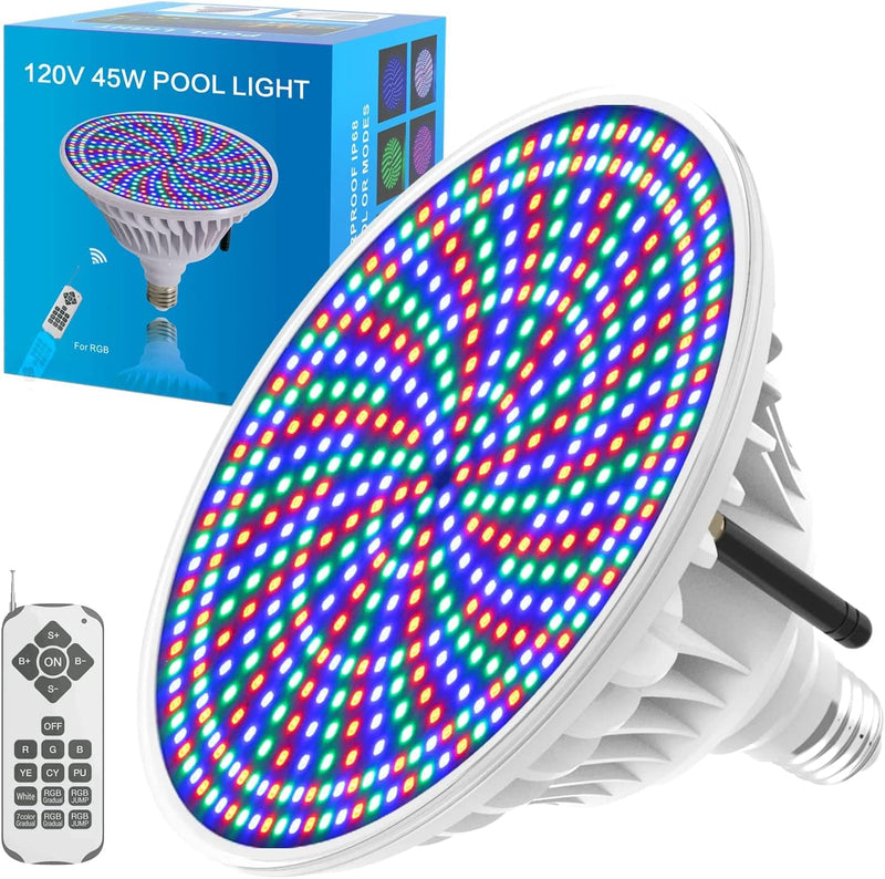 LED Pool Light Bulb for Inground Pool, 120V 45W Pool Lights with Remote Control LED Pool Light RGB Color Changing Pool Light Bulb, E26/E27 Replacement Bulb for Pentair and Hayward Fixture Home & Garden > Pool & Spa > Pool & Spa Accessories CEDIO 45W  