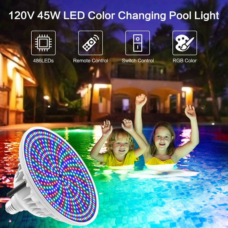 LED Pool Light Bulb for Inground Pool, 120V 45W Pool Lights with Remote Control LED Pool Light RGB Color Changing Pool Light Bulb, E26/E27 Replacement Bulb for Pentair and Hayward Fixture Home & Garden > Pool & Spa > Pool & Spa Accessories CEDIO   