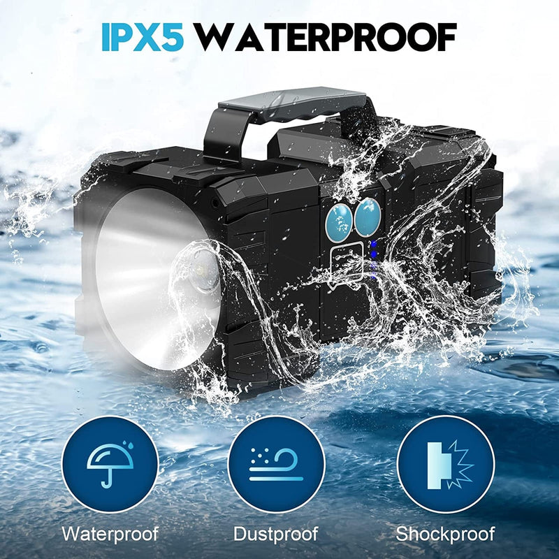LED Rechargeable Flashlights, 10000 Lumens Super Bright Spotlight with Shoulder Strap, 7 Lights Modes, IPX5 Waterproof Powerful Flashlight with USB Output as a Power Bank for Emergency Camping Home & Garden > Lighting > Flood & Spot Lights Cinlinso   