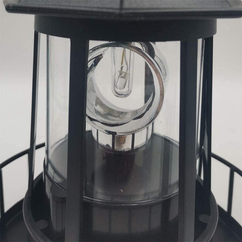 LED Solar Light Powered Rotating Lighthouse Beacon Lamp, Outdoor Courtyard Waterproof Solar Hanging Lamp, Lawn Lantern, for Patio Fence Garden Decoration Outdoor Lighting Home Decor (Black) Home & Garden > Lighting > Lamps Municipal   