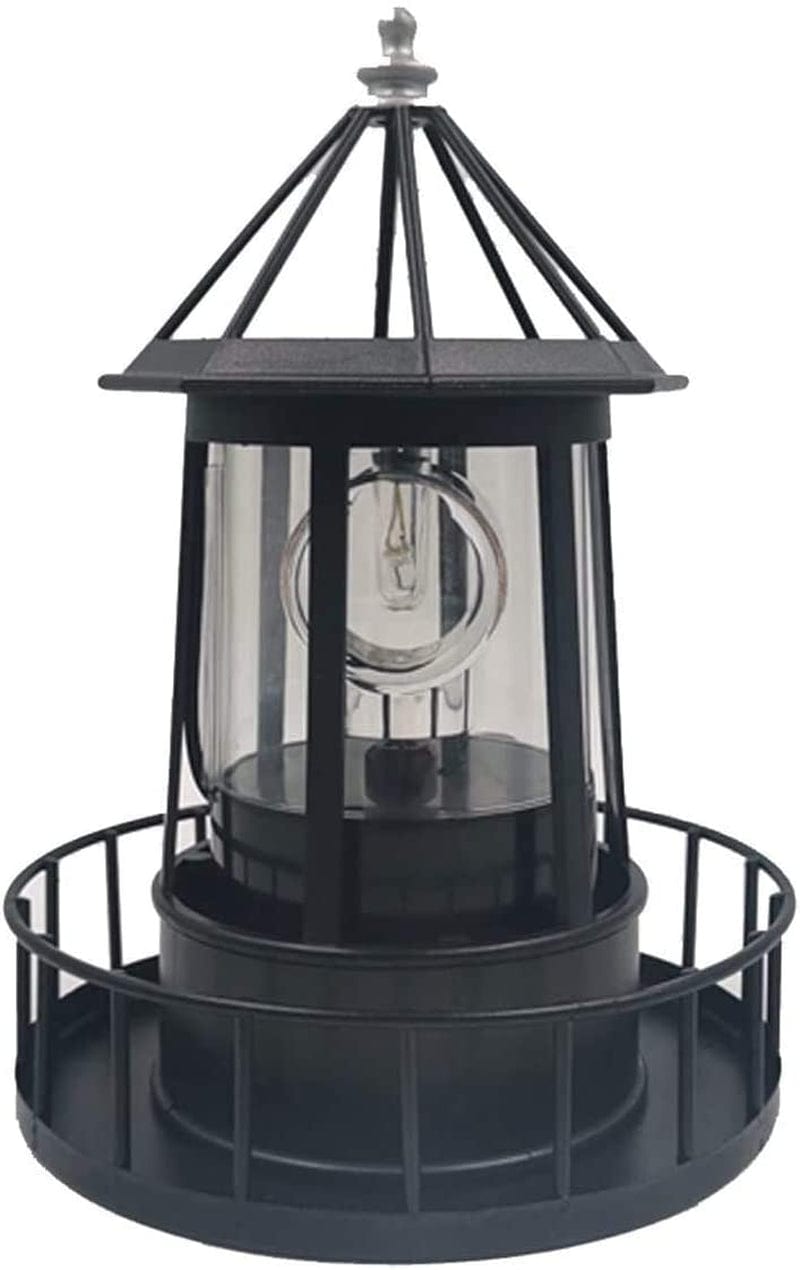 LED Solar Light Powered Rotating Lighthouse Beacon Lamp, Outdoor Courtyard Waterproof Solar Hanging Lamp, Lawn Lantern, for Patio Fence Garden Decoration Outdoor Lighting Home Decor (Black) Home & Garden > Lighting > Lamps Municipal Black  