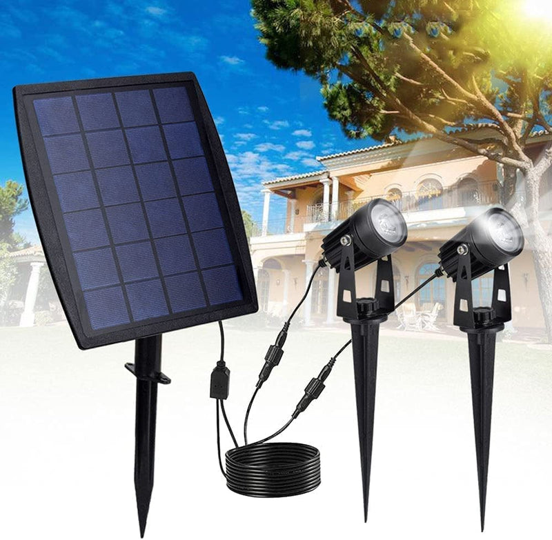 Led Solar Powered Landscape Spotlights, DLLT Waterproof Outdoor Landscaping Lights, 2-In-1 Solar Garden Exterior Wall Light for Tree Flag Yard Pool Lawn Driveway Security Lamps, Wireless Daylight Home & Garden > Lighting > Lamps W-LITE White Light  
