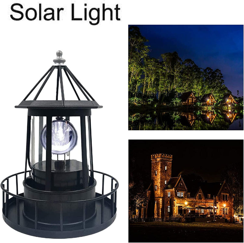LED Solar Powered Lighthouse, 360 Degree Rotating Lamp Courtyard Decoration Waterproof Garden Smoke Towers Statue Lights for Outdoor Garden Pathway Patio Home & Garden > Lighting > Lamps Rowzzi   