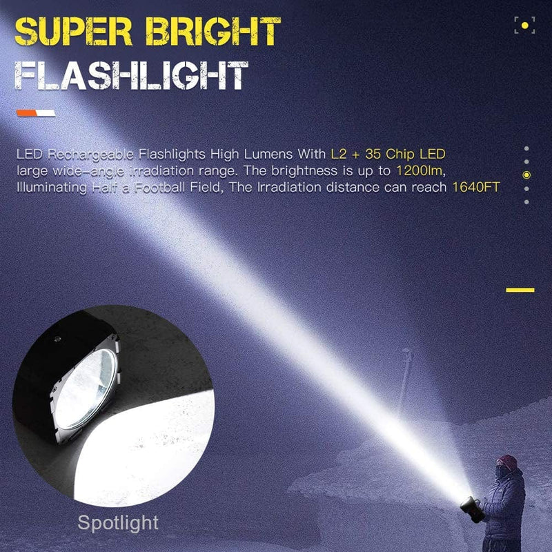 LED Spotlight Flashlight,Rechargeable Flashlight 4000LM 10000Mah High-Powered Spotlight Flashlight Searchlight Camping 3+4 Lights Modes LED Handheld Flashlight Waterproof with Output as a Power Bank Home & Garden > Lighting > Flood & Spot Lights shuofeng   