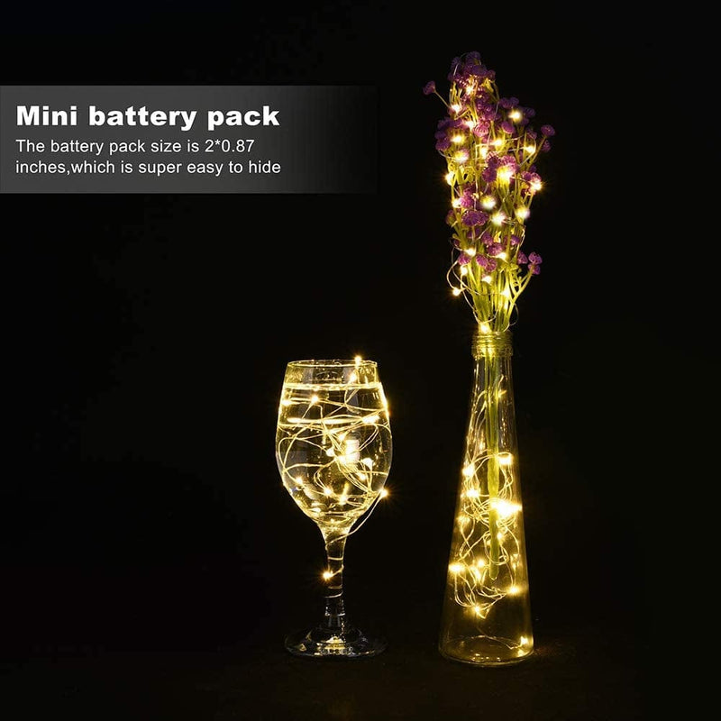 LEDIKON 24 Pack Led Fairy Lights Battery Operated,3.3Ft 20 LED Silver Wire Warm White Firefly Lights,Waterproof Mini Led Starry String Lights for Wedding Party Mason Jars Christmas Table Decor