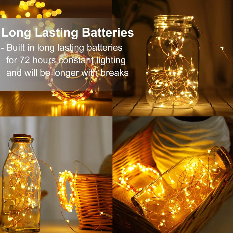 LEDIKON 24 Pack LED Fairy Lights Battery Operated,7.2Ft 20 LED Copper Wire Warm White Firefly Mason Jar Lights,Waterproof LED Mini String Lights for Mason Jars Crafts Party Wedding Décor