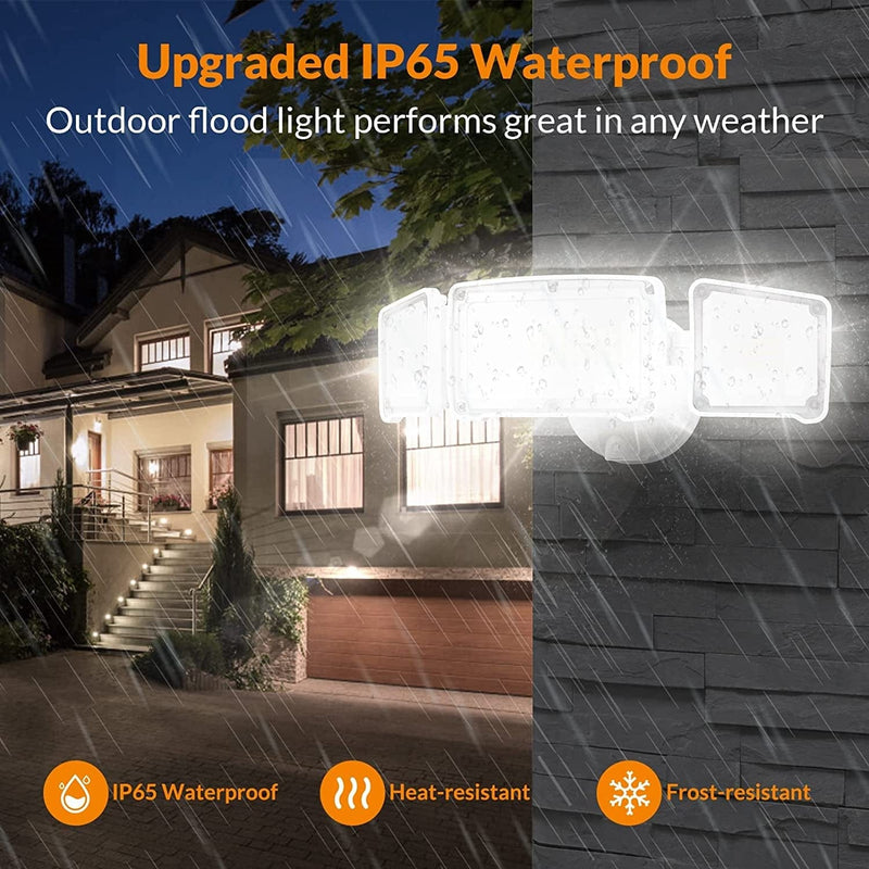LEPOWER 35W LED Security Light, 3500LM Outdoor Flood Light Fixture, Exterior Lights with 3 Adjustable Heads, 5500K, IP65 Waterproof for Garage, Yard, Porch (White)