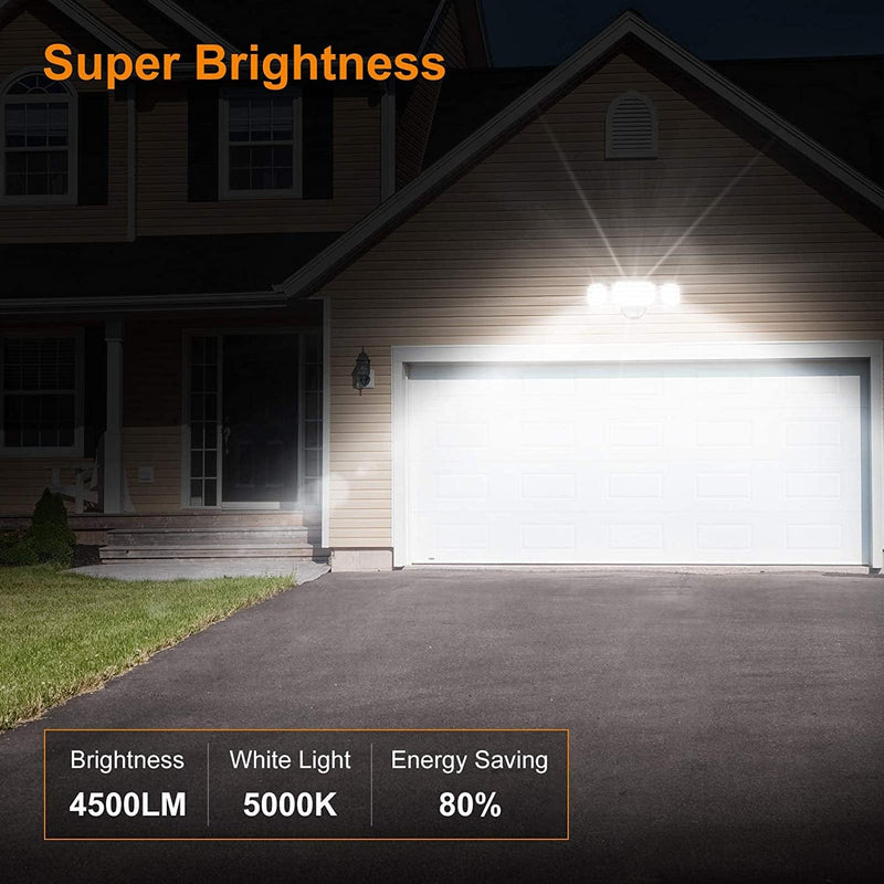 LEPOWER 4500LM LED Flood Light Outdoor, Switch Controlled LED Security Light, 45W Exterior Outdoor Light, 5000K, ETL Certificated, 3 Adjustable Heads IP65 Waterproof for Garage, Yard, Porch