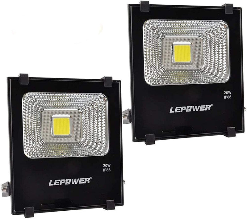 LEPOWER 50W LED Flood Light 2 Pack, Outdoor Work Light with Plug, 250W Halogen Bulb Equivalent, IP66 Waterproof, 4000Lm, 6000K, Outdoor Led Lights ( White Light )