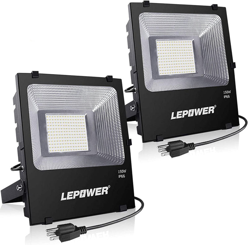 LEPOWER 50W LED Flood Light 2 Pack, Outdoor Work Light with Plug, 250W Halogen Bulb Equivalent, IP66 Waterproof, 4000Lm, 6000K, Outdoor Led Lights ( White Light )