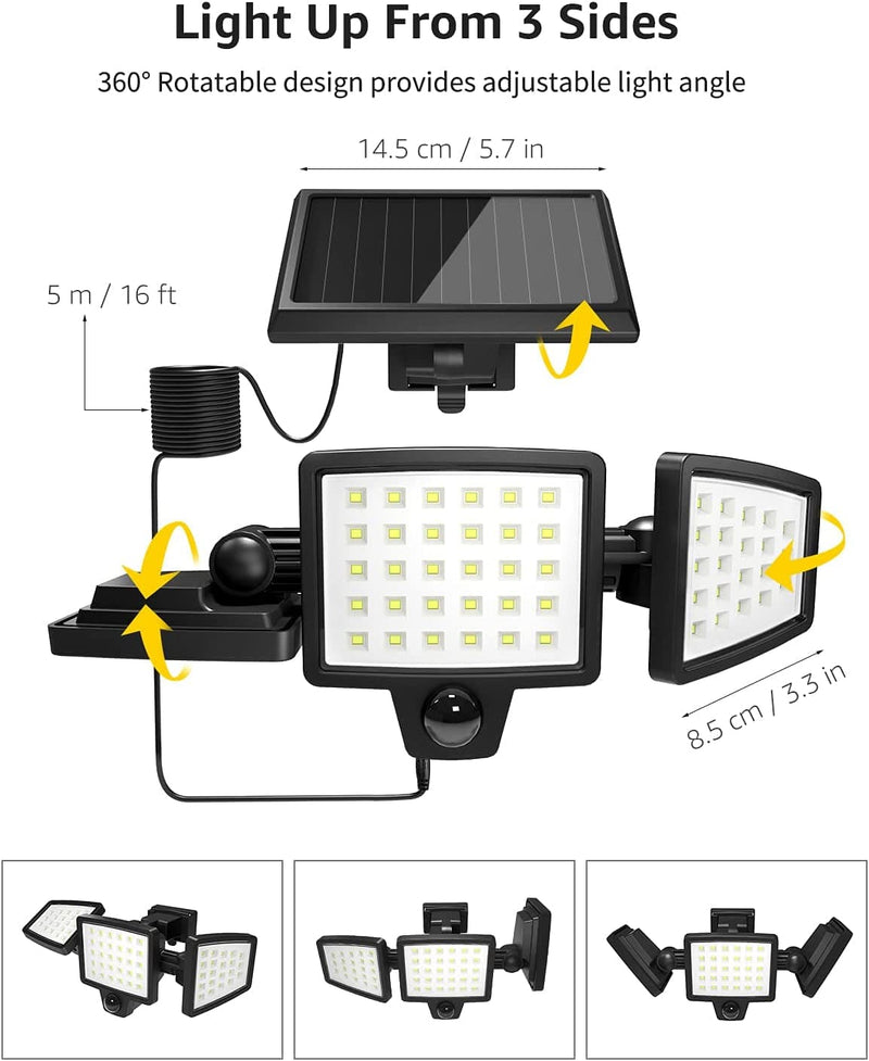 Lepro Solar Flood Lights Outdoor, WL5000 Motion Activated Security Lights, Separate Solar Panel, 3 Adjustable Head 270° Wide Lighting Angle, IP65 Waterproof Wall Lamp for Porch Yard Garage, 2 Packs Home & Garden > Lighting > Lamps Lepro   