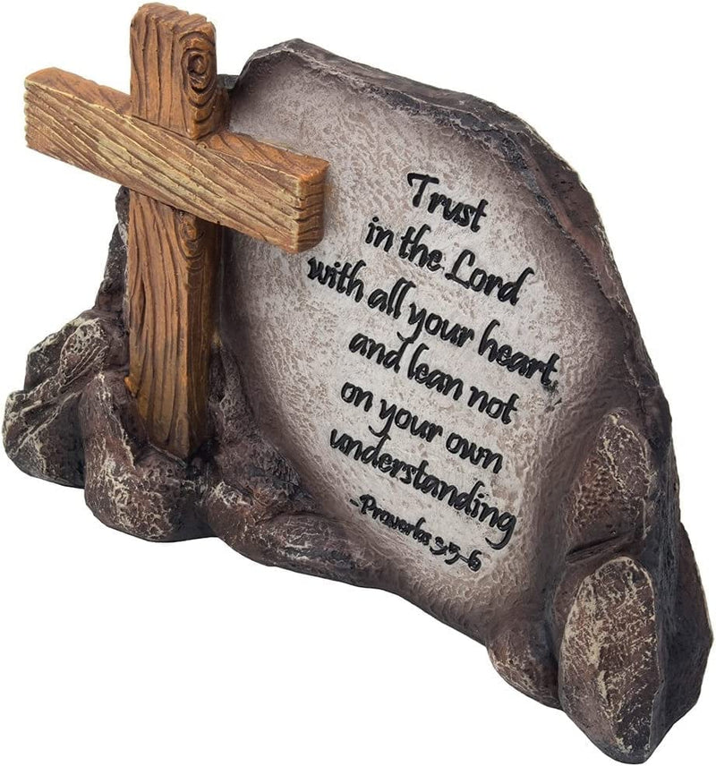 Liaoyss Decorative Holy Cross Desktop Plaque Figurine for Religious and Christian Rustic Decor as Spiritual Decorations with Faith in God Bible Verse as Inspirational Easter