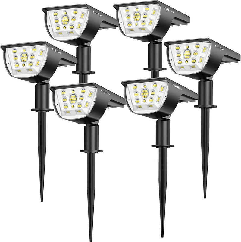Liblins Solar Landscape Spotlights Outdoor, [6 Pack/3 Modes] 2-In-1 Solar Landscaping Spotlights, IP67 Waterproof Solar Powered Wall Lights for Yard Garden Patio Driveway Pool (Cold White/33 LED)
