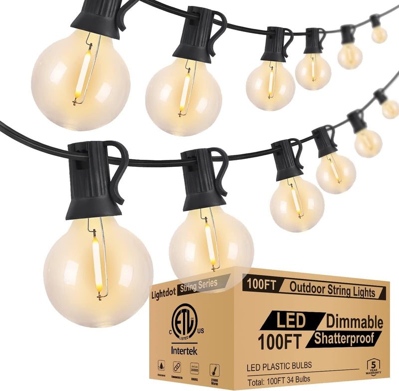 Lightdot 100Ft Globe Outdoor Lights String, Dimmable LED Patio String Light with 34 G40 Shatterproof Bulbs, Commercial Hanging Lights for outside Party Porch Backyard Bistro Home & Garden > Lighting > Light Ropes & Strings Lightdot 100ft LED| Dimmable  