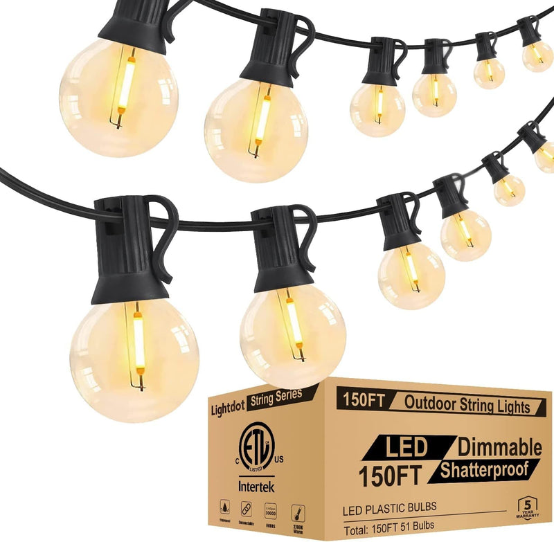 Lightdot 100Ft Globe Outdoor Lights String, Dimmable LED Patio String Light with 34 G40 Shatterproof Bulbs, Commercial Hanging Lights for outside Party Porch Backyard Bistro Home & Garden > Lighting > Light Ropes & Strings Lightdot 150ft (100+50)| Dimmable  