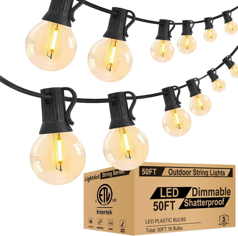 Lightdot 100Ft Globe Outdoor Lights String, Dimmable LED Patio String Light with 34 G40 Shatterproof Bulbs, Commercial Hanging Lights for outside Party Porch Backyard Bistro Home & Garden > Lighting > Light Ropes & Strings Lightdot 50ft LED| Dimmable  