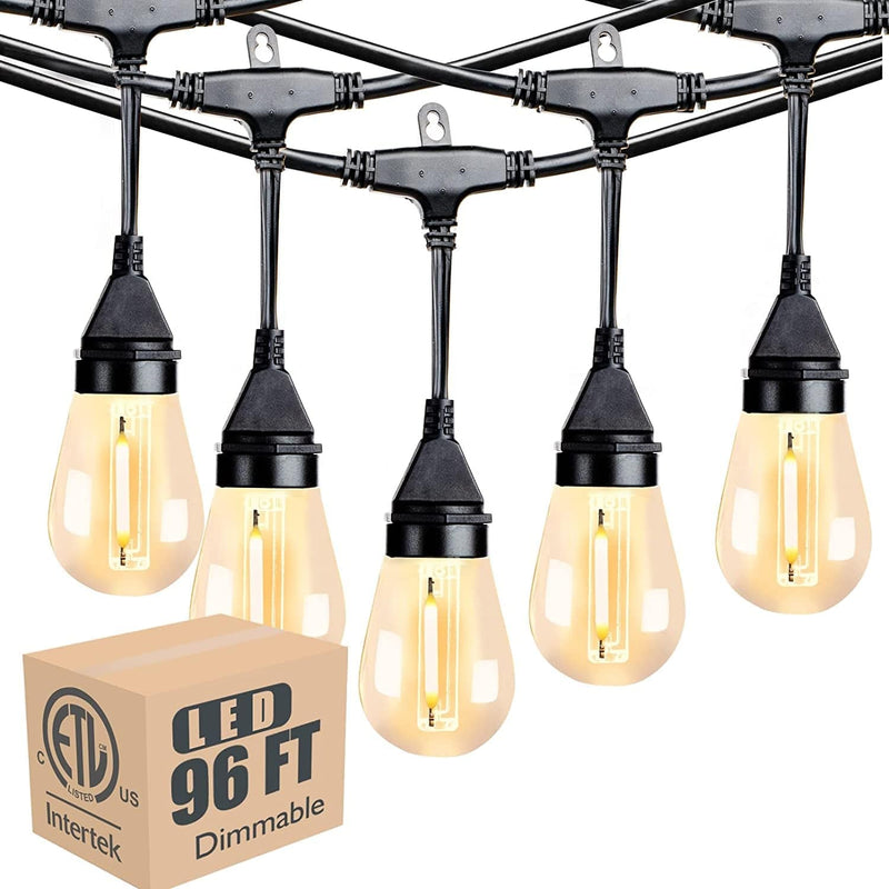 Lightdot 100Ft Globe Outdoor Lights String, Dimmable LED Patio String Light with 34 G40 Shatterproof Bulbs, Commercial Hanging Lights for outside Party Porch Backyard Bistro Home & Garden > Lighting > Light Ropes & Strings Lightdot 96ft (48x2) | Shatterproof  