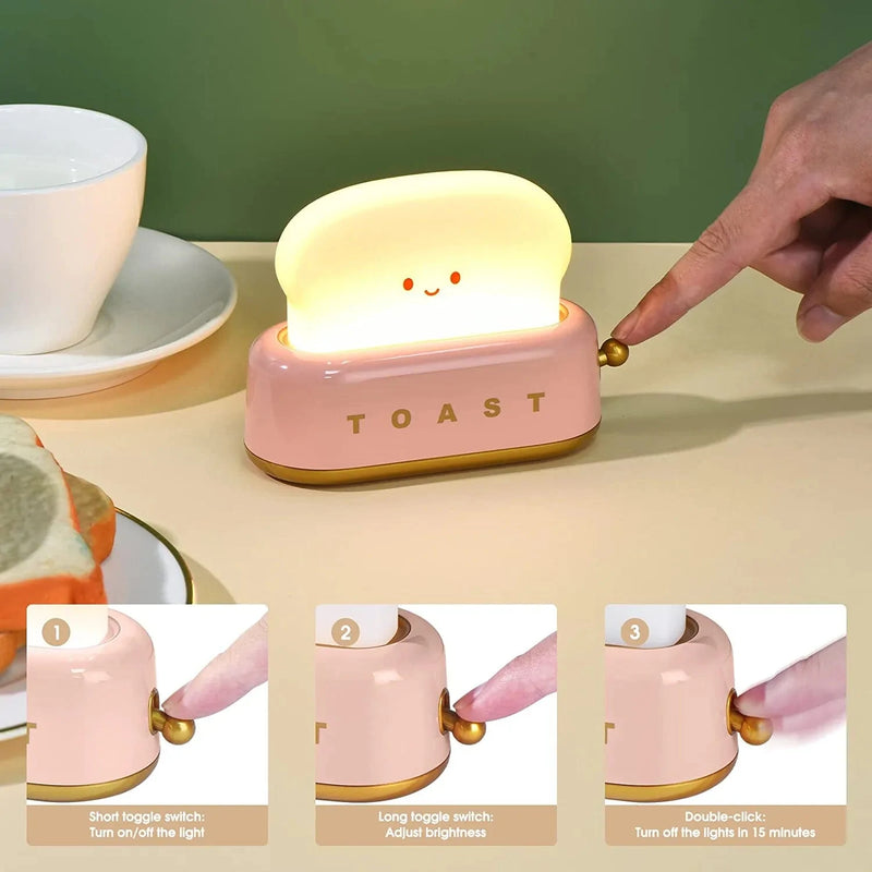 Ligitive Kawaii Decor Toaster Night Light，Smile Toaster Lamp Rechargeable with Timer Auto Shutoff，Cute Decorations Table Lamp for Bedside,Bedroom, Living Room, Gift . (Yellow)
