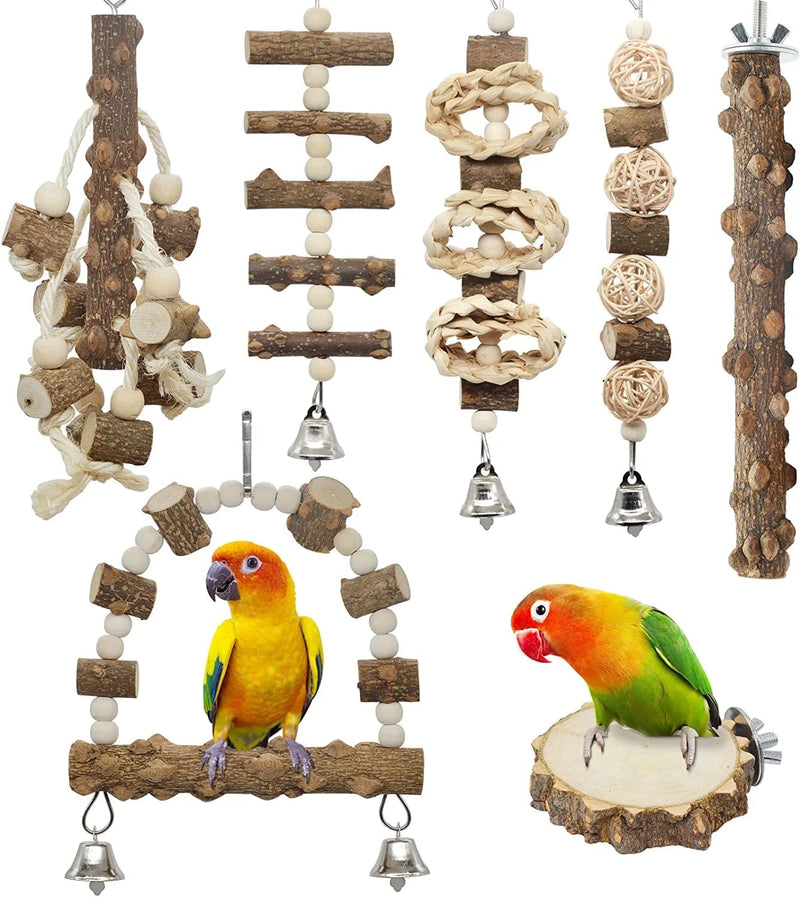 LIMIO Bird Toys, Parakeet Toys, Natural Wood Bird Perches for Bird Cage Accessories,Swing Chewing Toys,7 PCS Animals & Pet Supplies > Pet Supplies > Bird Supplies > Bird Cages & Stands LIMIO   