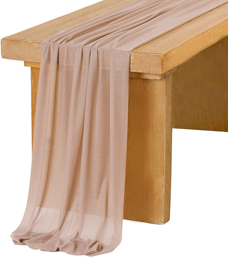Ling'S Moment 14Ft Dusty Rose Sheer Chiffon like Table Runner for Wedding Reception Rustic Boho Wedding Party Bridal Shower Table Setting Decorations Home & Garden > Decor > Seasonal & Holiday Decorations Ling's moment Taupe 29"w x 10ft 