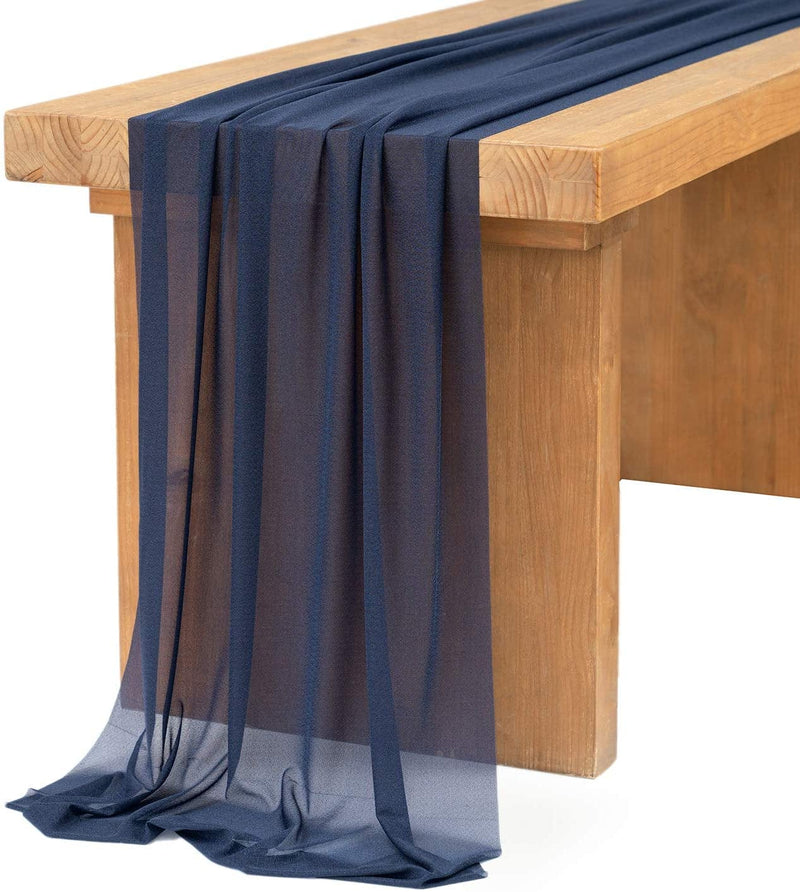 Ling'S Moment 14Ft Dusty Rose Sheer Chiffon like Table Runner for Wedding Reception Rustic Boho Wedding Party Bridal Shower Table Setting Decorations Home & Garden > Decor > Seasonal & Holiday Decorations Ling's moment Navy 29"w x 14ft 