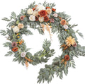 Ling'S Moment 9FT Eucalyptus and Willow Leaf Garland with White Flower, Handcrafted Wedding Sweetheart Table Centerpieces Head Table Decor Arch Backdrop Decorations for Wedding | Terracotta Home & Garden > Decor > Seasonal & Holiday Decorations Ling's moment Terracotta  