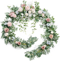 Ling'S Moment 9FT Eucalyptus and Willow Leaf Garland with White Flower, Handcrafted Wedding Sweetheart Table Centerpieces Head Table Decor Arch Backdrop Decorations for Wedding | Terracotta Home & Garden > Decor > Seasonal & Holiday Decorations Ling's moment Blush Blue  
