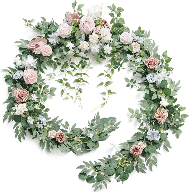 Ling'S Moment 9FT Eucalyptus and Willow Leaf Garland with White Flower, Handcrafted Wedding Sweetheart Table Centerpieces Head Table Decor Arch Backdrop Decorations for Wedding | Terracotta
