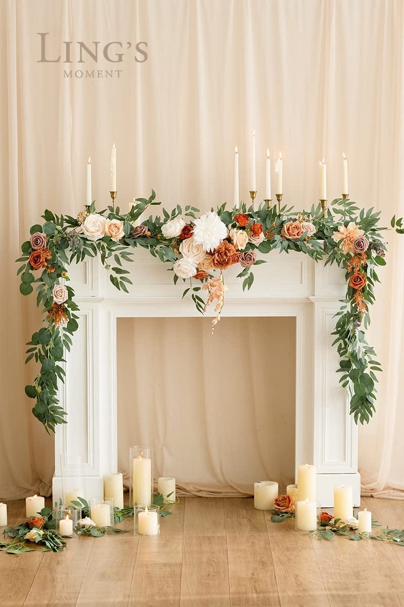 Ling'S Moment 9FT Eucalyptus and Willow Leaf Garland with White Flower, Handcrafted Wedding Sweetheart Table Centerpieces Head Table Decor Arch Backdrop Decorations for Wedding | Terracotta Home & Garden > Decor > Seasonal & Holiday Decorations Ling's moment   