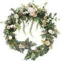 Ling'S Moment 9FT Eucalyptus and Willow Leaf Garland with White Flower, Handcrafted Wedding Sweetheart Table Centerpieces Head Table Decor Arch Backdrop Decorations for Wedding | Terracotta Home & Garden > Decor > Seasonal & Holiday Decorations Ling's moment Emerald Tawny Beige  