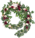 Ling'S Moment 9FT Eucalyptus and Willow Leaf Garland with White Flower, Handcrafted Wedding Sweetheart Table Centerpieces Head Table Decor Arch Backdrop Decorations for Wedding | Terracotta Home & Garden > Decor > Seasonal & Holiday Decorations Ling's moment Marsala  