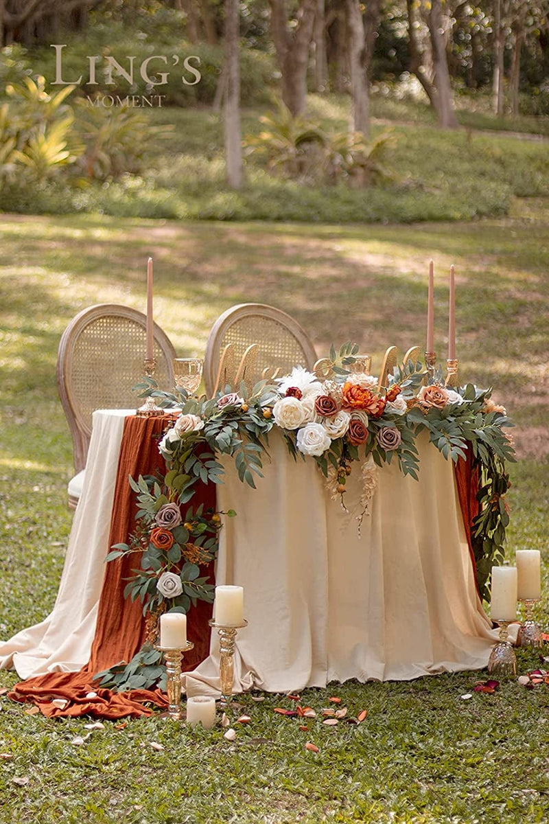 Ling'S Moment 9FT Eucalyptus and Willow Leaf Garland with White Flower, Handcrafted Wedding Sweetheart Table Centerpieces Head Table Decor Arch Backdrop Decorations for Wedding | Terracotta Home & Garden > Decor > Seasonal & Holiday Decorations Ling's moment   