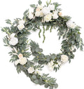 Ling'S Moment 9FT Eucalyptus and Willow Leaf Garland with White Flower, Handcrafted Wedding Sweetheart Table Centerpieces Head Table Decor Arch Backdrop Decorations for Wedding | Terracotta Home & Garden > Decor > Seasonal & Holiday Decorations Ling's moment White  