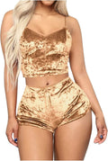 Lingerie Womens Pajamas Sexy 2 Set Velvet Satin Spaghetti Strap Outfit Pajamas Shorts Camisole Nightgown Home & Garden > Pool & Spa > Pool & Spa Accessories ds4XFaZ3Zz Gold 3X-Large 