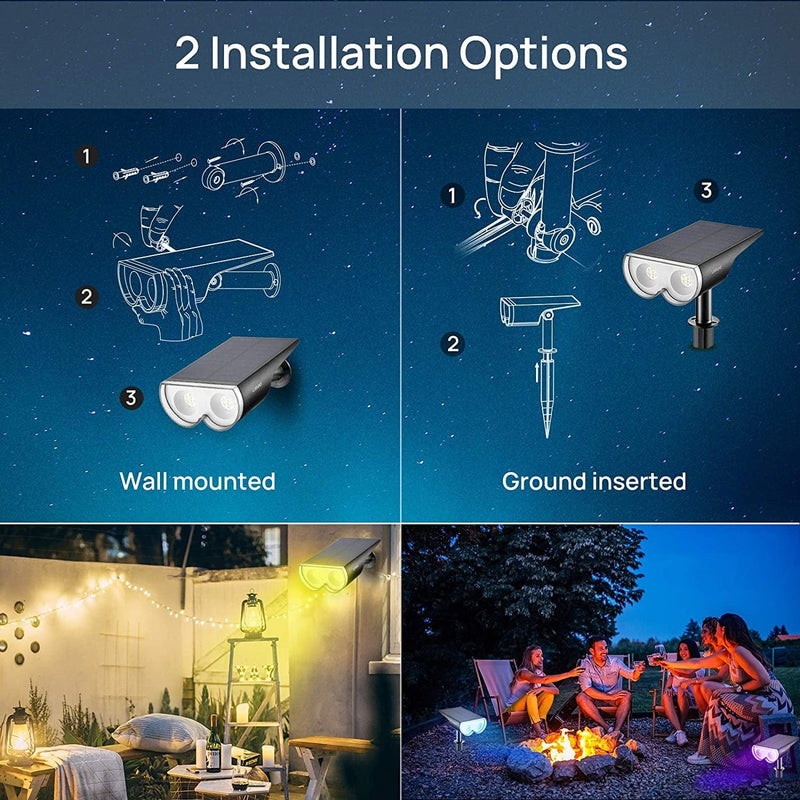 Linkind Starray Solar Spot Lights Outdoor Color Changing, IP67 Solar Lights Outdoor Waterproof, Auto On/Off 16 Leds Multicolor Solar Landscape Spotlights for Pathway, Patio, Gate, Fence, 2 Pack