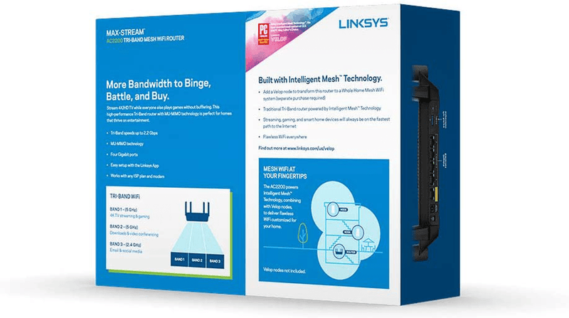 Linksys AC2200 Smart Mesh Wi-Fi Router for Home Mesh Networking, MU-MIMO Tri-Band Wireless Gigabit Mesh Router, Fast Speeds up to 2.2 Gbps, coverage up to 2,000 sq ft, up to 20 devices (MR8300) Electronics > Networking > Bridges & Routers > Wireless Routers ‎Linksys   