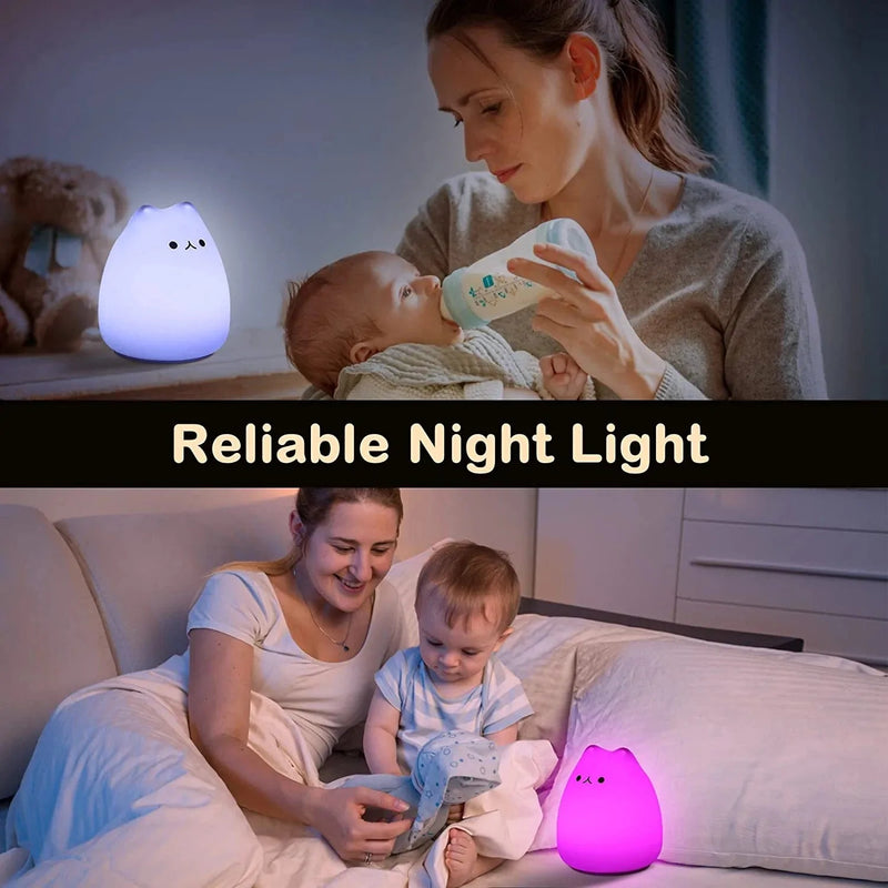Litake Cat Night Light for Kids, LED Battery Powered Cat Lamp with Warm White and 9-Color Changing, Silicone Cute Nursery Lights for Baby Children Bedroom (Mini Celebrity Cat with Tail) Home & Garden > Lighting > Night Lights & Ambient Lighting Litake   