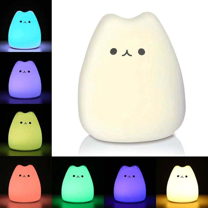 Litake LED Cat Night Light, Battery Powered Silicone Cute Cat Nursery Lights with Warm White and 7-Color Breathing Modes for Kids Baby Children (Mini Celebrity Cat) Home & Garden > Lighting > Night Lights & Ambient Lighting Litake   