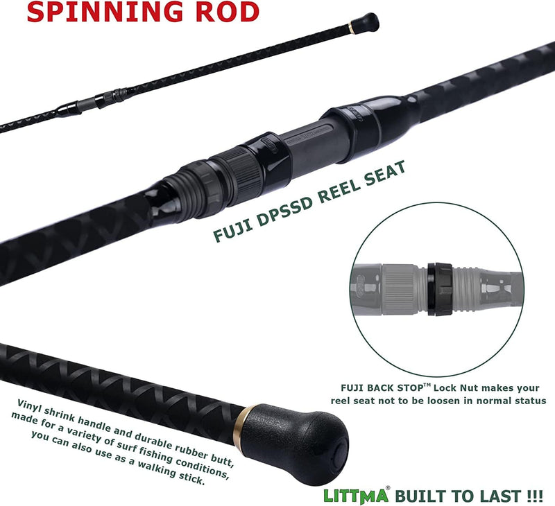 LITTMA Surf Spinning Rod with Fuji Ring Surf Rods Saltwater 12Ft 9Ft 10Ft 11Ft Graphite Surf Rod Surf Casting Rod Surf Fishing Rod Surf Rod Saltwater Surf Casting Rod Surf Rod Barra De Surf Surf Rod Sporting Goods > Outdoor Recreation > Fishing > Fishing Rods LITTMA   