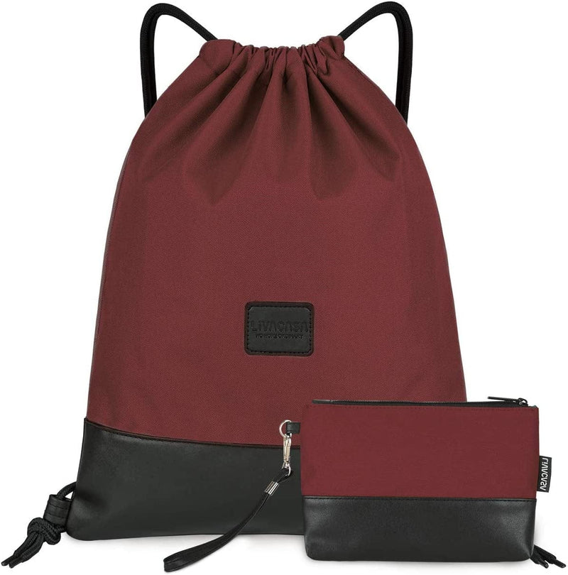 LIVACASA Drawstring Backpack Gym Drawstring Bag Sports for Men Women All Brick Red Splicing